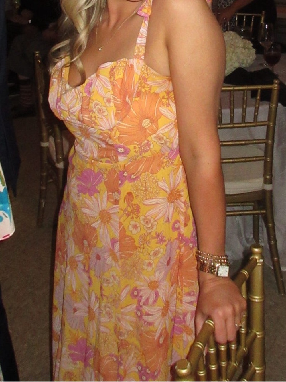 Hello Molly Orange & Pink Floral Tie-Shoulder Midi Dress - Picture 2 of 2